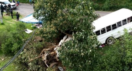 Autobús se queda sin frenos y mueren 8 al caer a barranco en Michoacán