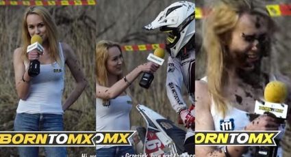 El bochornoso momento que vivió una reportera en campeonato de motocross (VIDEO)