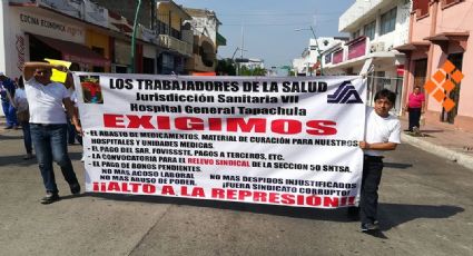 Protestan en Chiapas trabajadores de la Secretaría de la Salud (VIDEO)
