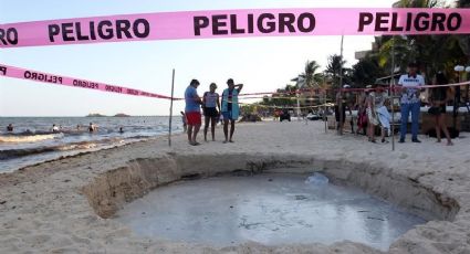 Se forma socavón de 5 metros sobre la arena de Playa del Carmen (FOTOS y VIDEO)