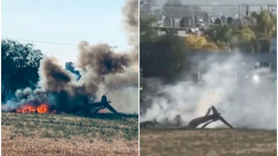 Momento exacto de la caída del helicóptero en Aguascalientes.