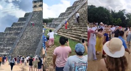 Mujer es agredida y abucheada por subir ilegalmente a la pirámide de Chichen Itzá