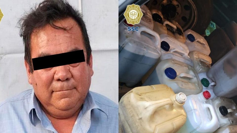 SSC detiene a huachicolero con droga e hidrocarburo.