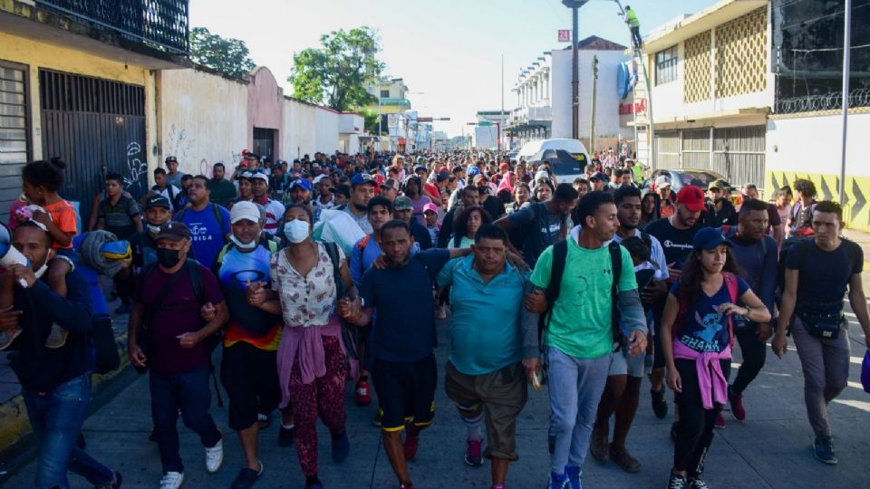 Caravana migrante en su paso por México.