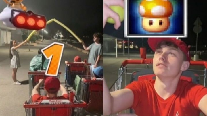 Jóvenes recrean videojuego de Mario Kart con carritos de supermercado: VIDEO