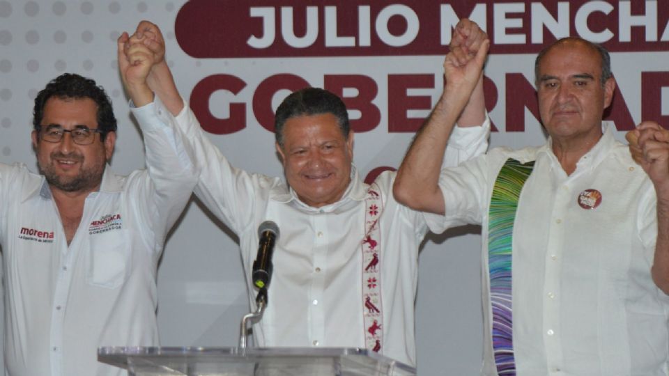 Julio Menchaca, candidato de la coalición 'Juntos Hacemos Historia' (Morena, Partido del Trabajo y Nueva Alianza), ofreció una conferencia de prensa en la que se nombró ganador de las elecciones a gobernador del Hidalgo (foto del 5 de junio de 2022).