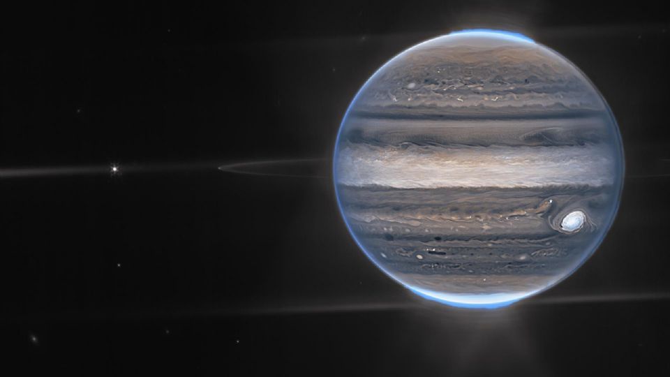 Fotografía cedida por la NASA donde se aprecia una imagen de júpiter tomada por la cámara de infrarrojo cercano (NIRcam) del Telescopio Espacial James Webb, el 22 de agosto de 2022.