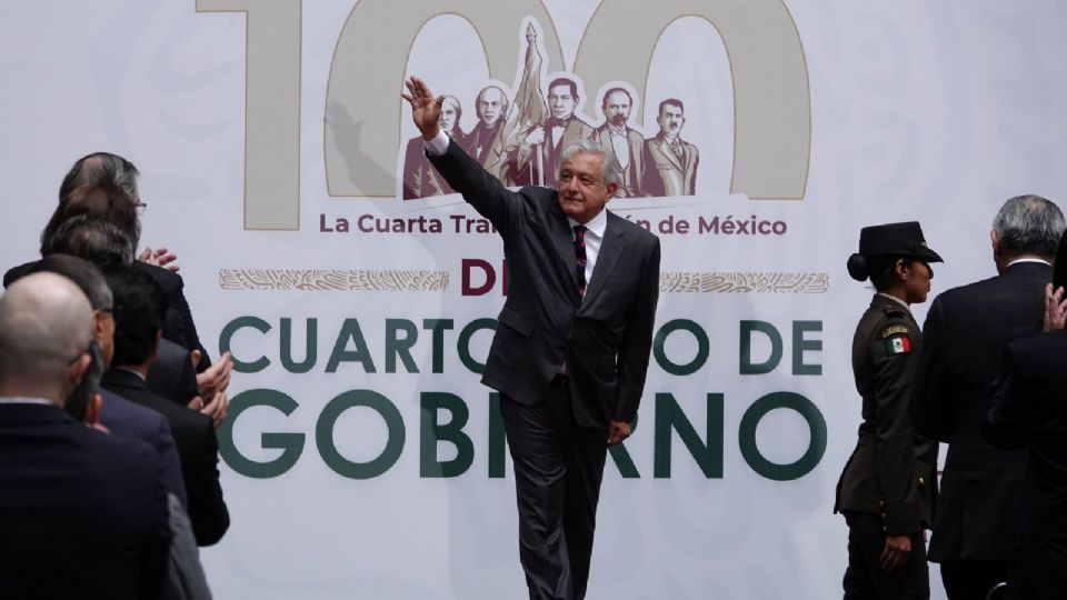 Andrés Manuel López Obrador durante el mensaje por los 100 días de su cuarto año de gobierno en Palacio Nacional.