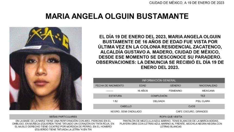 María Angela Olguin, joven desaparecida en paradero de Indios Verdes.