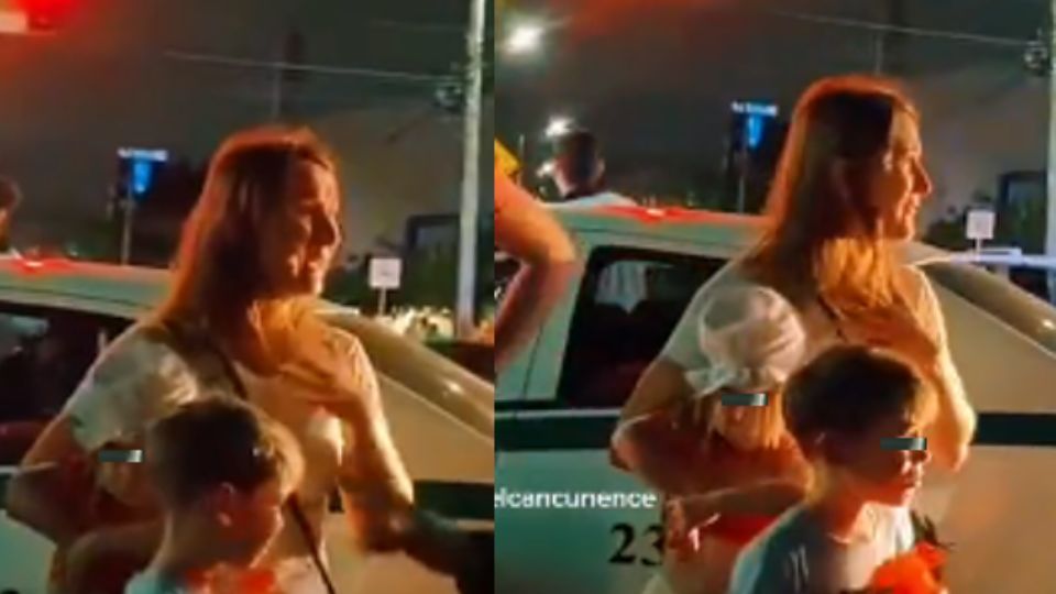 Mujer Rusa rompe en llanto tras ser bajada con toda su familia en Cancún.