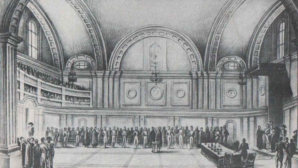 Segundo Congreso Constituyente de México en el templo de San Pedro y San Pablo, sede actual de Museo de las Constituciones.