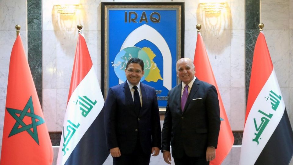 El Ministro de Asuntos Exteriores de Irak, Fuad Hussein, recibe a su homólogo marroquí, Nasser Bourita.
