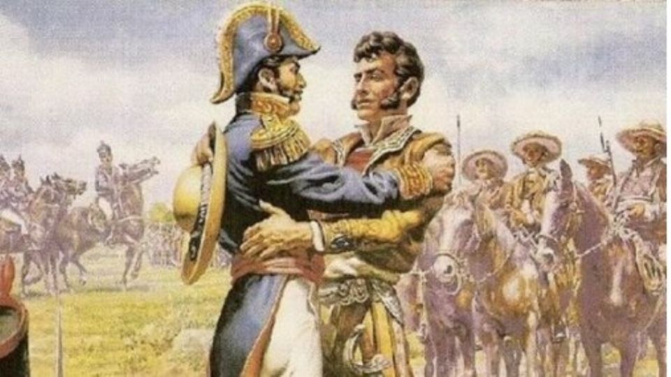 Abrazo de Acatempan entre Agustín de Iturbide y Vicente Guerrero.
