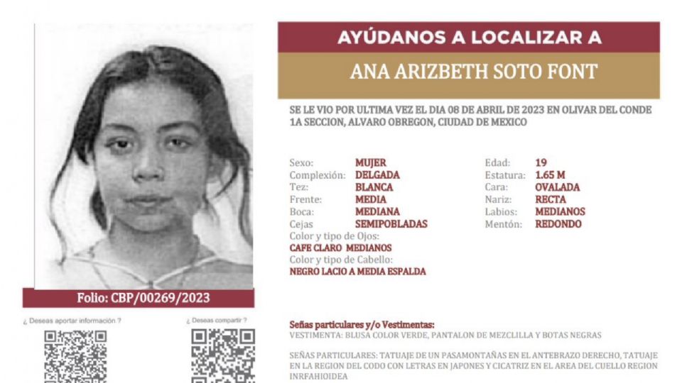 Ana Arizbeth Soto Font, mejor conocida como Inof, fue vista por última vez el pasado 8 de abril en la colonia Olivar del Conde.