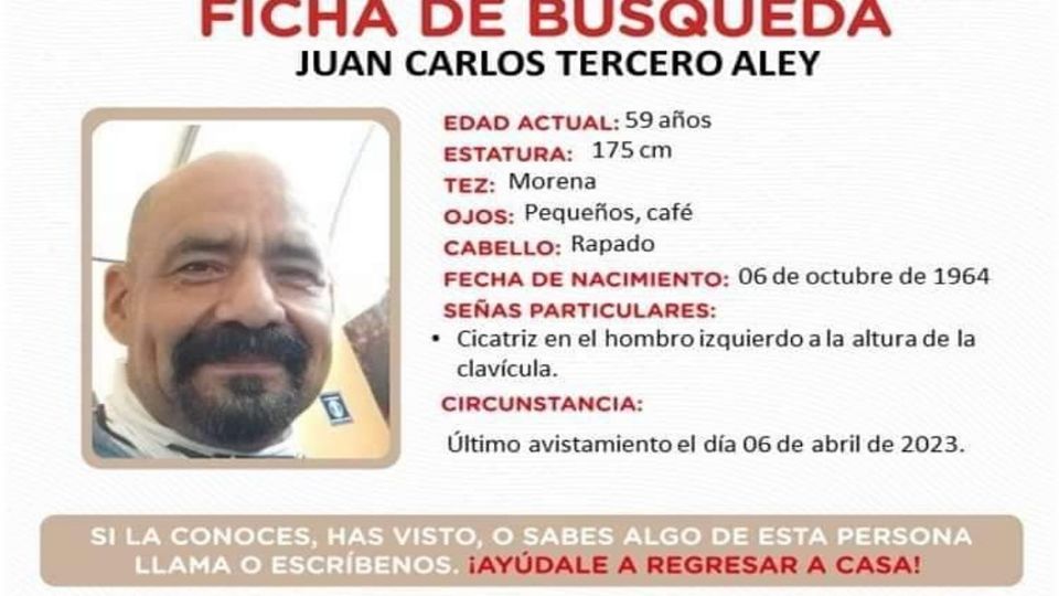 Ficha de búsqueda de Juan Carlos Tercero Aley.