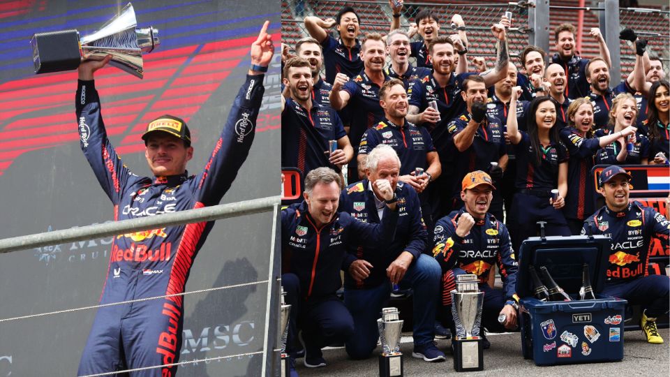 GP de Bélgica: El trofeo de Verstappen se rompe tras alborotado festejo de Red Bull