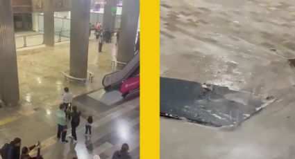 Inundaciones en el AICM: Momento exacto en que cayó un plafón en la T1 | VIDEOS