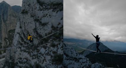 Deportistas caminan por la cuerda floja en las montañas de La Huasteca