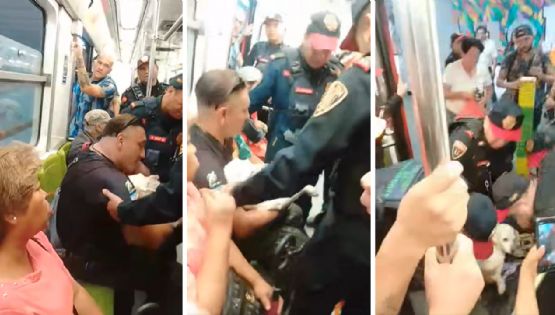 Policías de CDMX desalojan del Metro a hombre con perrito herido