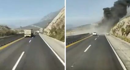 Así fue el choque e incendio de dos tráiler en la autopista a Saltillo | VIDEO