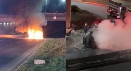 Camioneta se incendia tras volcarse en avenida Constitución