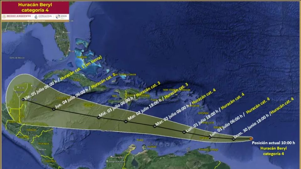 Huracán 'Beryl' alcanza categoría 4 en el Atlántico
