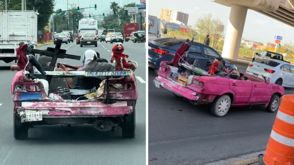 Regios transforman Nissan Tsuru en convertible rosa