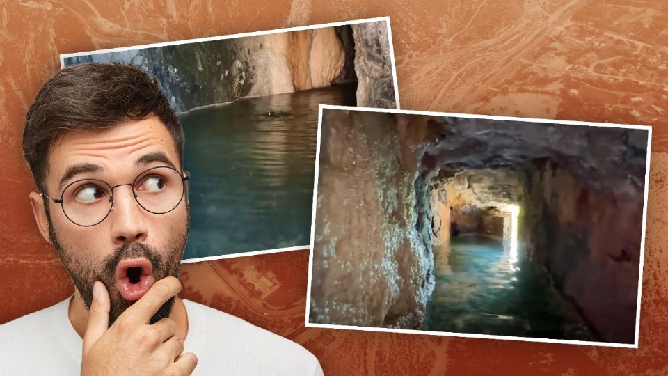 La caverna se encuentra llena de agua que brota de las paredes de la montaña, en La Huasteca.