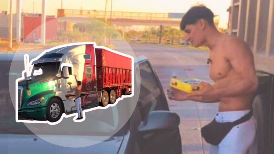 El joven sin camisa aborda a los automovilistas en calles y avenidas del poniente de Monterrey.