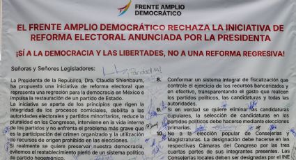 Frente Amplio Democrático pide rechazar reforma electoral enviada por Claudia Sheinbaum
