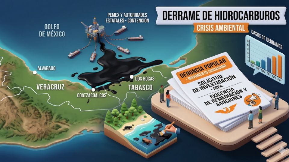 Personal de Pemex y autoridades estatales realizan labores de contención y limpieza.