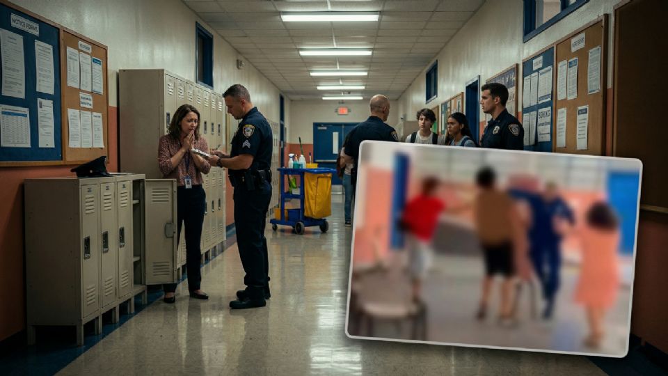 Captura del momento exacto en que el oficial uniformado ataca a la joven estudiante durante la manifestación escolar.