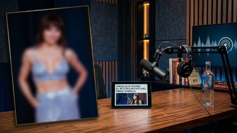 Angelique Boyer durante su divertida participación en el podcast donde recreó su icónico llamado sindicalista para todos los trabajadores.