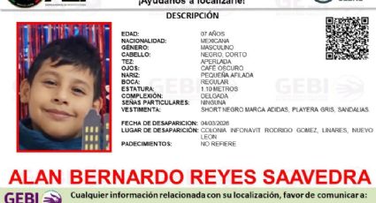 Buscan a Alan Bernardo, niño de 7 años desaparecido en Linares