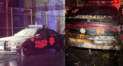 Se incendia patrulla de Monterrey en pleno centro; no reportan lesionados