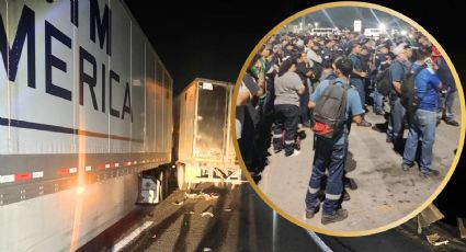 Accidente de tráileres paraliza el Libramiento Noroeste; trabajadores quedan varados en García