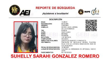 Buscan a adolescente desaparecida en Apodaca