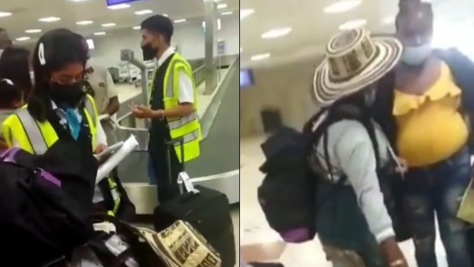 Turistas colombianos detenidos en el aeropuerto de Cancún.