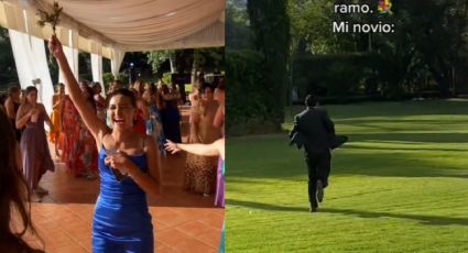 Joven sale huyendo de una boda cuando su novia gana el ramo: VIDEO