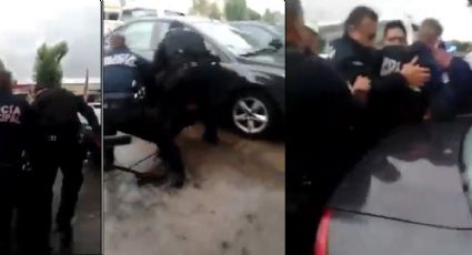 Policías detienen a un hombre por no dejarlos meterse a la fila para comprar un pollo: VIDEO