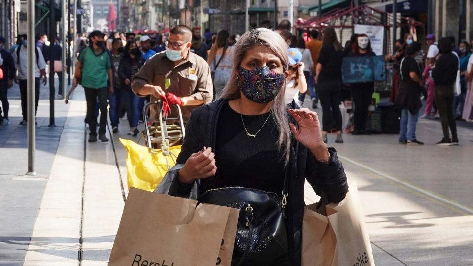 Mujer carga bolsas de compras.