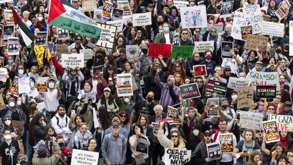 Una protesta dentro y fuera del Capitolio de EE.UU. pide el alto el fuego en Gaza.