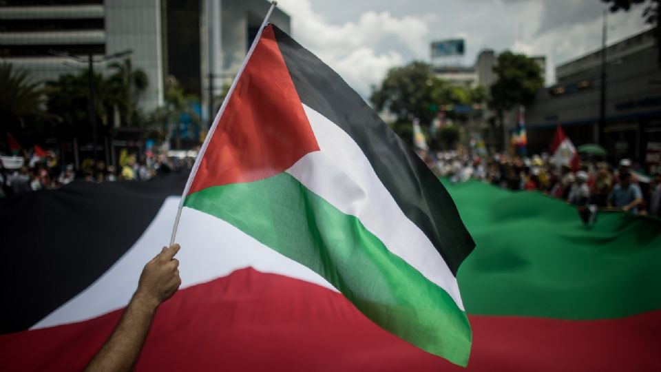 Un grupo de personas participa en una manifestación en apoyo a Palestina