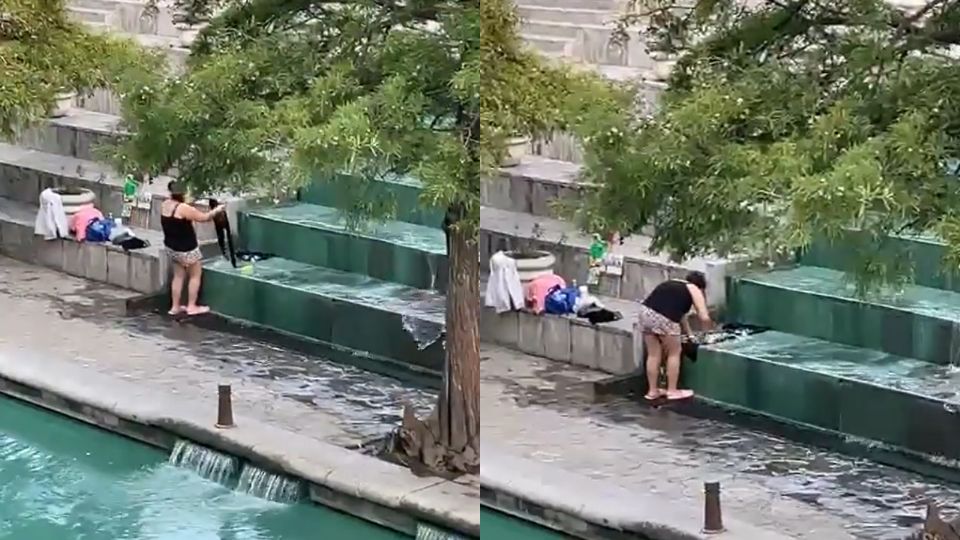 Mujer lava ropa en el Paseo Santa Lucía