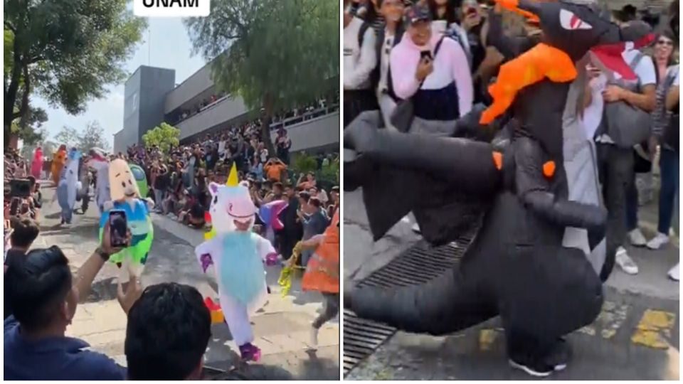 Jóvenes se disfrazan y crean carrera de botargas en la Facultad de Ingeniería