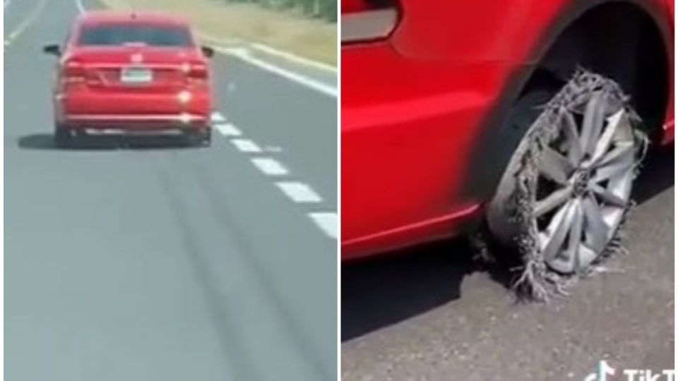 Conductor maneja en carretera con una llanta que sólo traía el ring y se salva de milagro.