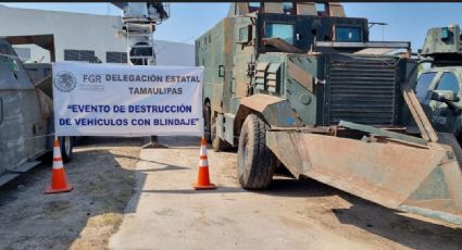 FGR destruye 14 vehículos con blindaje artesanal asegurados en Tamaulipas