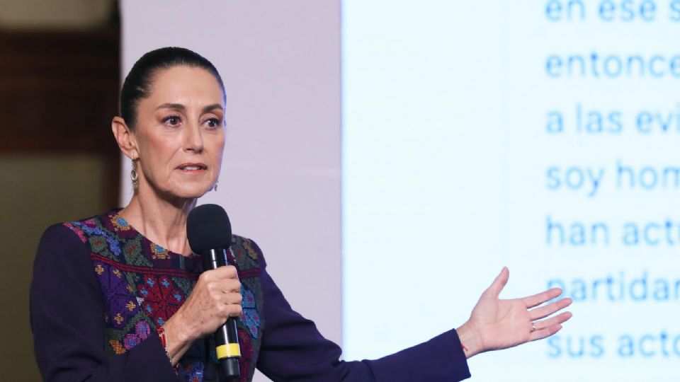 La presidenta de México Claudia Sheinbaum, durante una rueda de prensa en Palacio Nacional.