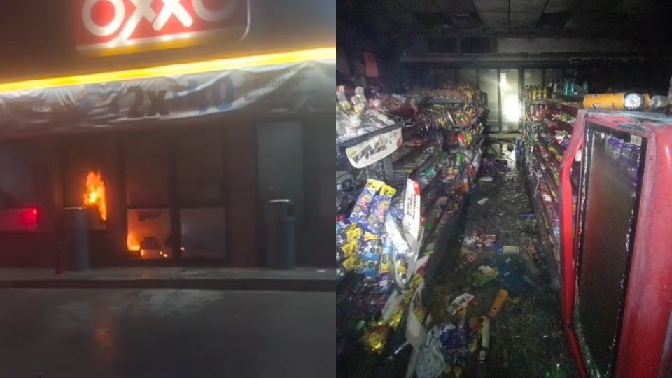 Incendio en tienda Oxxo en Escobedo