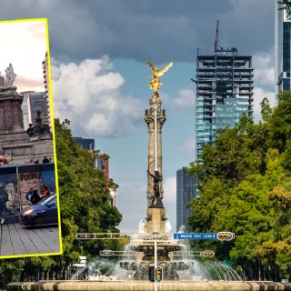 'Caída' de escultura que rodea al Ángel de la Independencia en CDMX; es una filmación | VIDEO